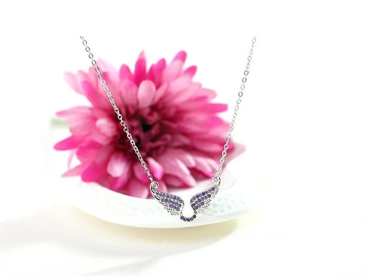 Elegant girl crystal necklace shiny plating angel wing necklaces for women nice gift Valentine's Day free ship