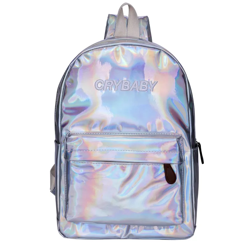 2018 New Girl pu Letter Crybaby Hologram Laser Backpack Bag Soft Large Capacity pensonal School Bag 