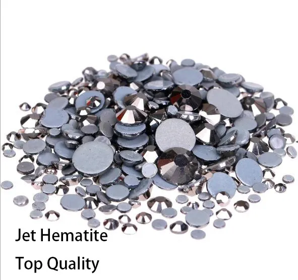 Jet Hematite Glitter A ++ Grad Kvalitet Glaskristaller Strass Stones Hotfix Rhinestestones för Klädplagg Accessorie med Tyskland Lim