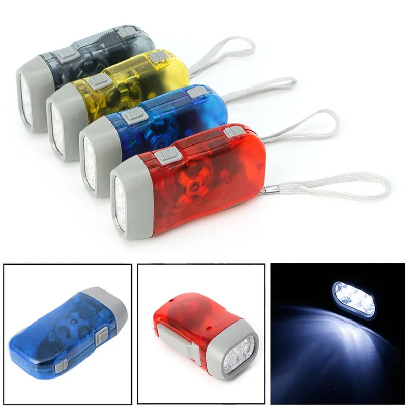 Utomhus 3 LED Hand Tryck på ficklampa No Battery Wind Up Crank Dynamo Ficklampa Ljus Torch Camping Portable Flash Light
