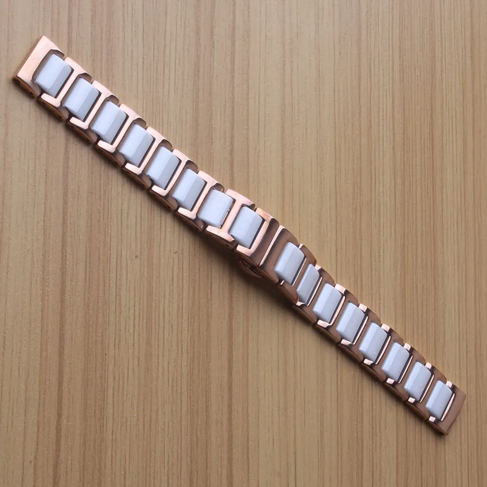 Alta qualità 14mm 16mm 18mm 20mm 22mm Cinturino oro rosa acciaio inossidabile avvolgente ceramica bianca orologi al quarzo Bracciali uomo donna bande