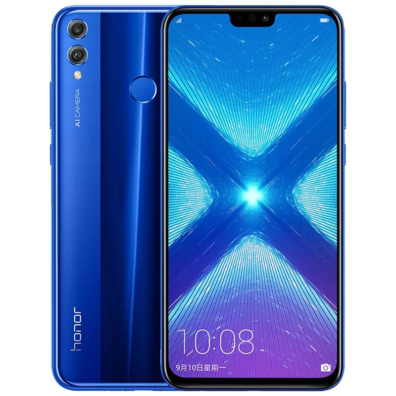 Téléphone portable d'origine Huawei Honor 8X 4G LTE 6 Go de RAM 64 Go de ROM Kirin 710 Ocra Core Android 6.5 "écran 20MP AI 3750mAh identification d'empreintes digitales visage téléphone portable intelligent