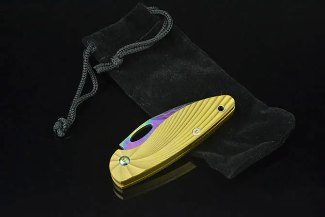 Small Folding Knife Damascus Steel Colorful Titanium Coated Blade CNC Steels Handle EDC Pocket Knives