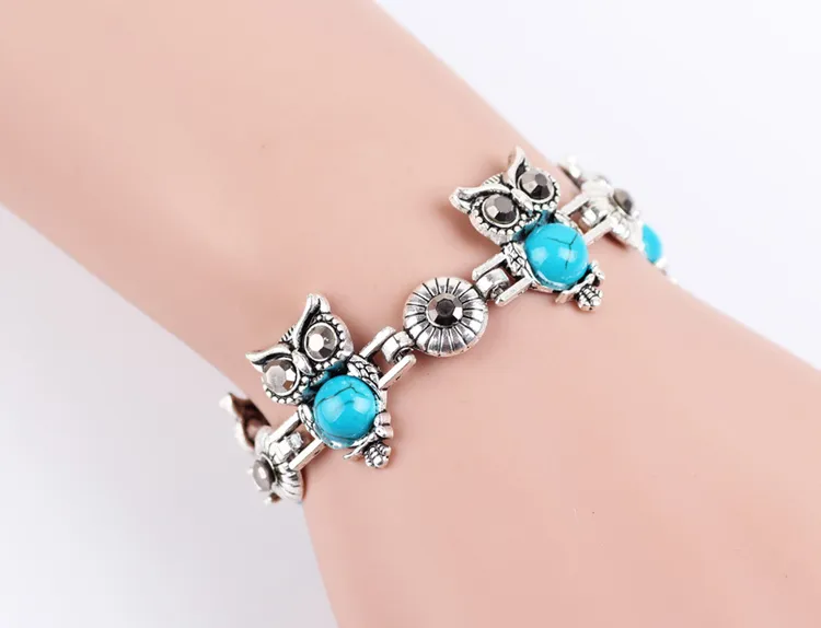 Zilveren sieraden sets turquoise uilen oorbellen hanger kettingen armbanden set voor vrouwen meisje partij geschenk mode-sieraden groothandel 0737Wh