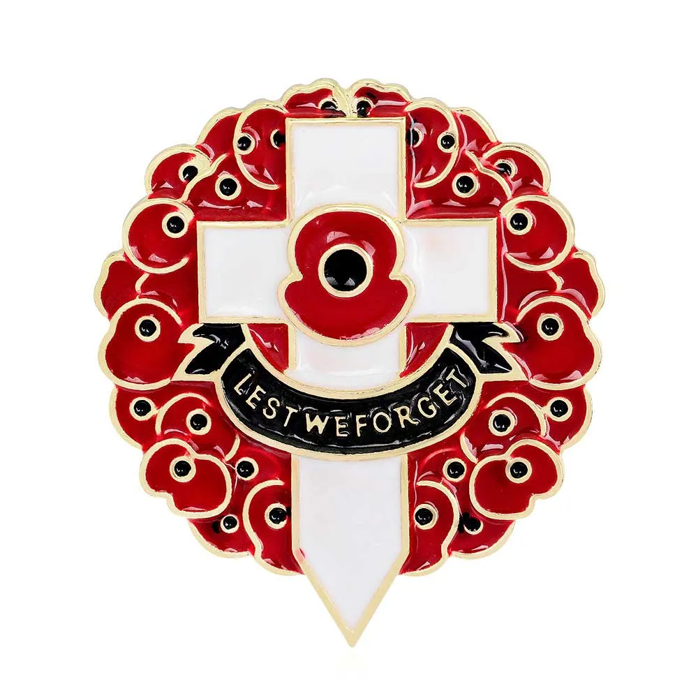 우리가 붉은 양귀비 꽃을 잊지 않도록 여자를위한 크로스 브 로치 핀 남자 정장 브로치 기념일 배지 에나멜 브레스트 핀 영국 군단 기념일