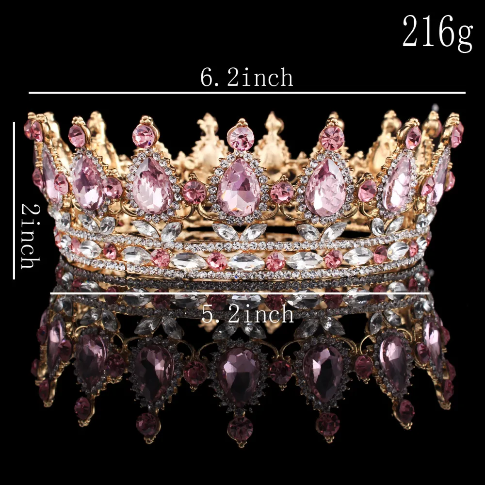 Baroque Big Crown Pageant Full Circle Tiara Clear النمساوي الزمردي وحشيات الملك الملكة كوين تاج الزفاف الزفاف التاج الحزب 8455926