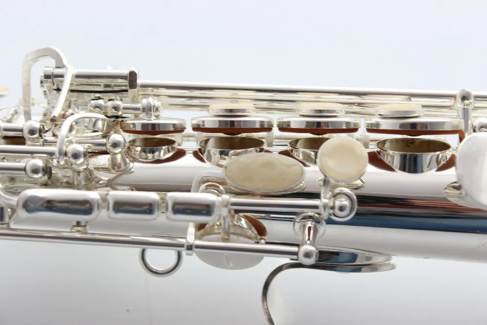 Professionell Margewate Brass Silverpläterad sopran B B Saxofon Pearl Knappar Högkvalitativa musikinstrument med fall