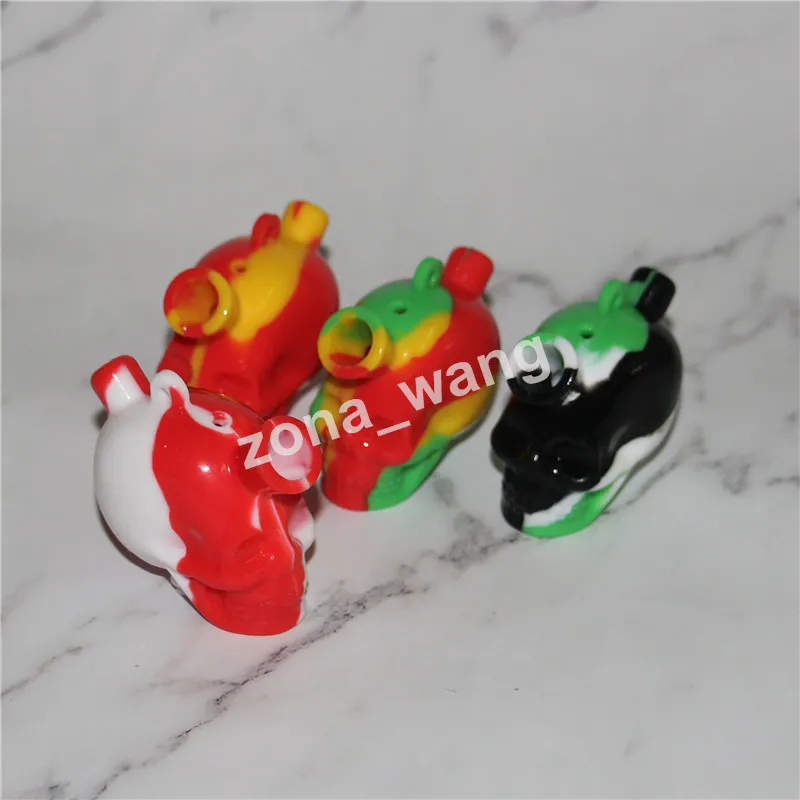 Hookah skull shape Blunt Bubbler Silicone Glass Smart Mini Travel Bubblers Cigarette Filter Glass Water Pipe Silicon Bong