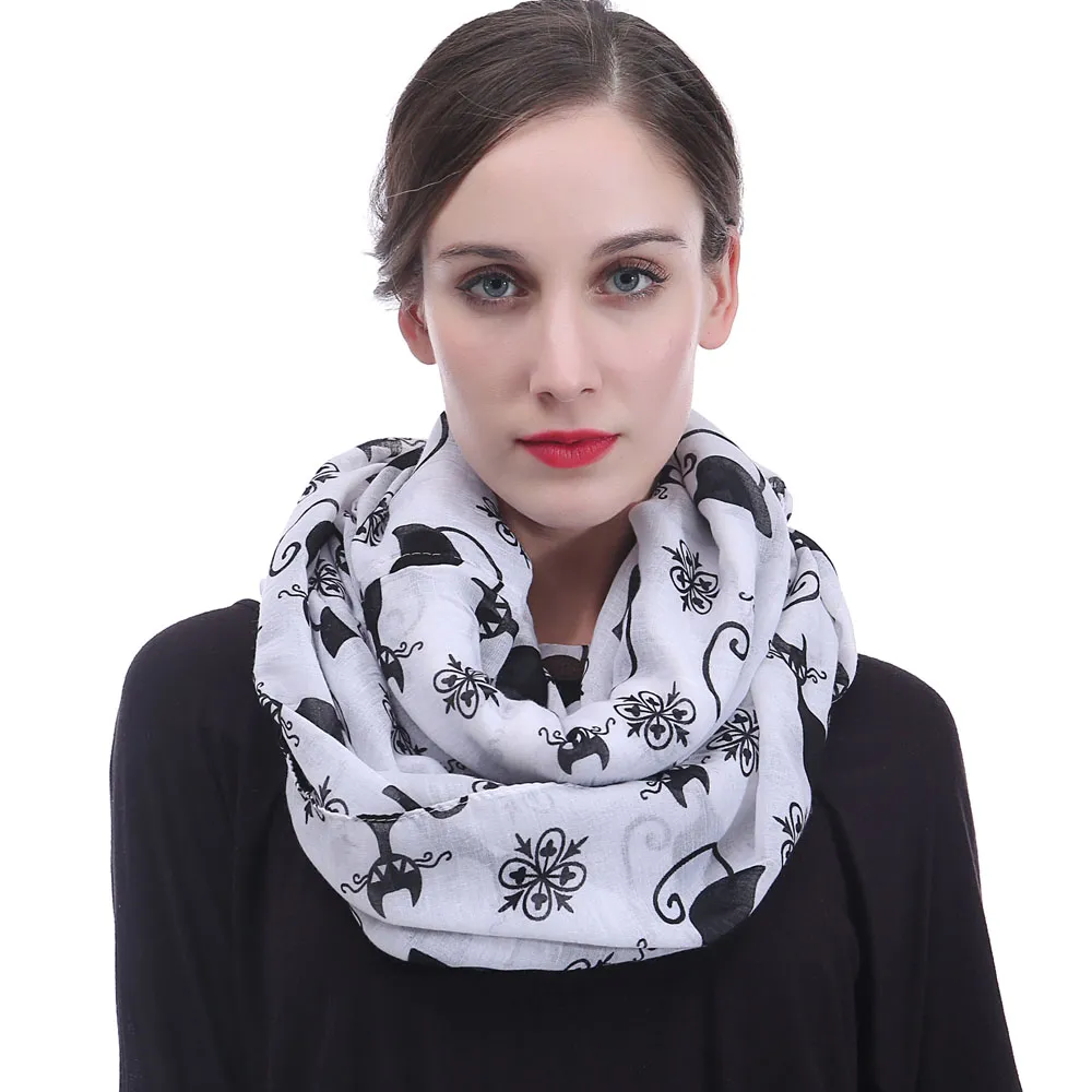 Cute Cat Pet Animal Print Women's Infinity Loop Circle Scarf Snood Large Size Gift Soft Lightweight