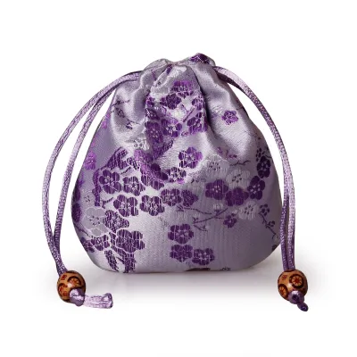 Mini Chinese Silk Jewelry Pouch Satin Floral Drawstring Gift Bag Round Bottom Packaging Bags Sachet 