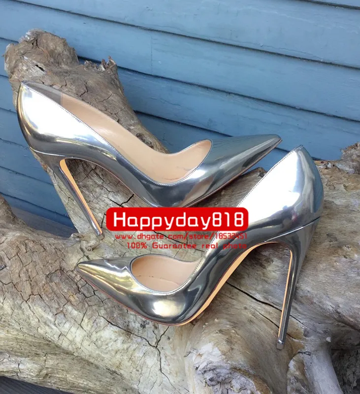 fashion Casual women pumps sexy lady Bronze patent leather point toe high heels shoes come with dustbag box real leather