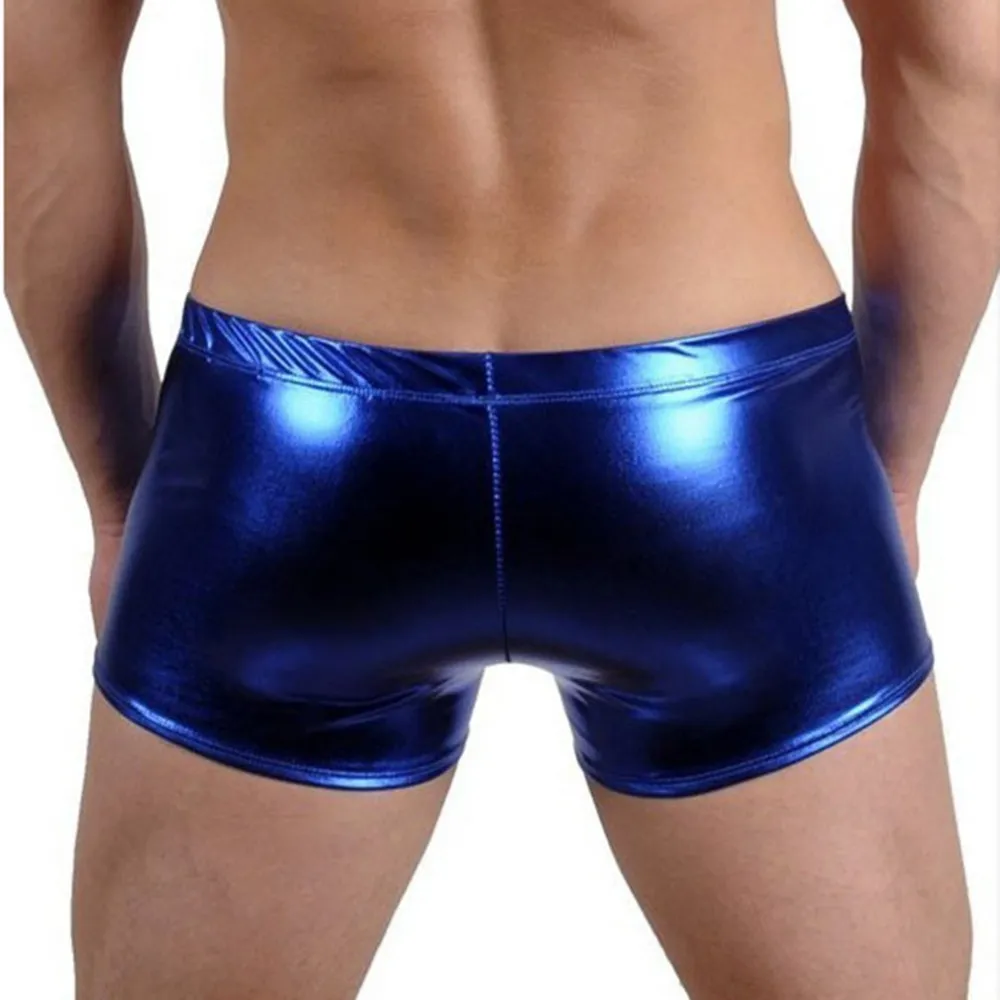 Men Pu Leather Boxer Short 2018 Summer New Male Chic Sexy Underwear Solid Color Sheath Male Gay Swimwear Steel Tube Cool Lingery