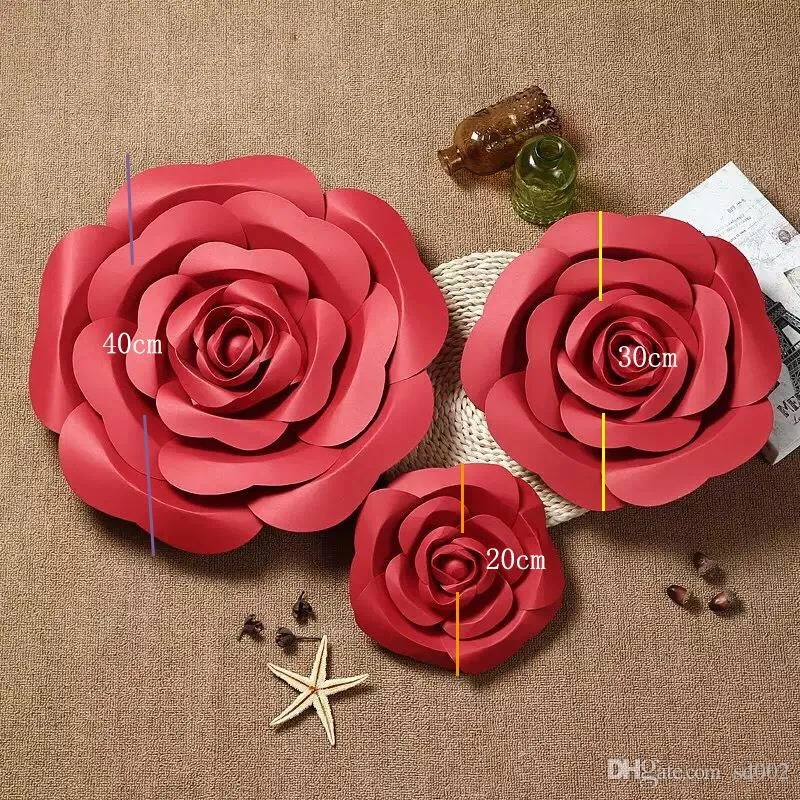 Artificial DIY Paper Flower 20cm 30cm 40cm Fake Rose Flowers Bedroom Wall Wedding Party Decor Photography Props 35zt II