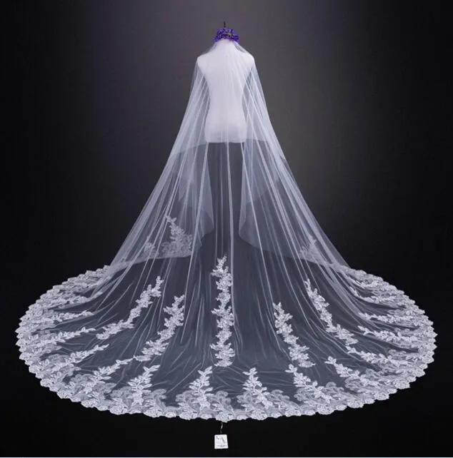 Paillettes scintillanti Applicazioni di pizzo Veli da sposa lunghi 3m 3.5m 4m 4.5m 5m Velo da sposa di alta qualità