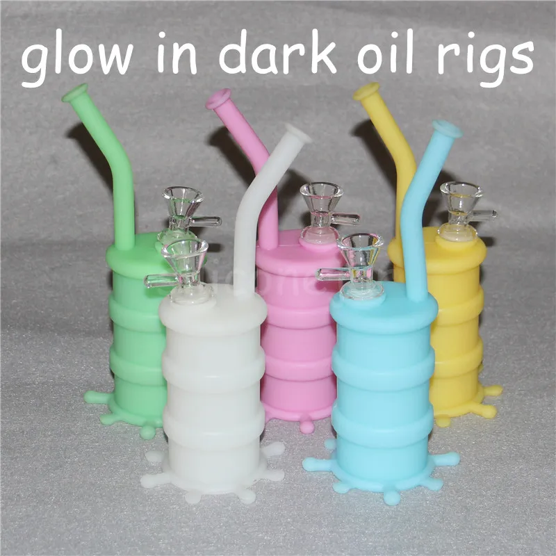 Glow in the dark Hookah Silicone Oil Barrel Rigs Mini Silicone Rigs Dab Jar Bongs Jar Water pipe Silicon Oil Rigs DHL