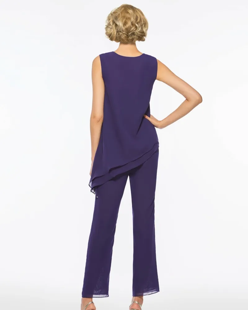 Chic Three-Piece Chiffon Mother of the Bride female pant suit with Half ...