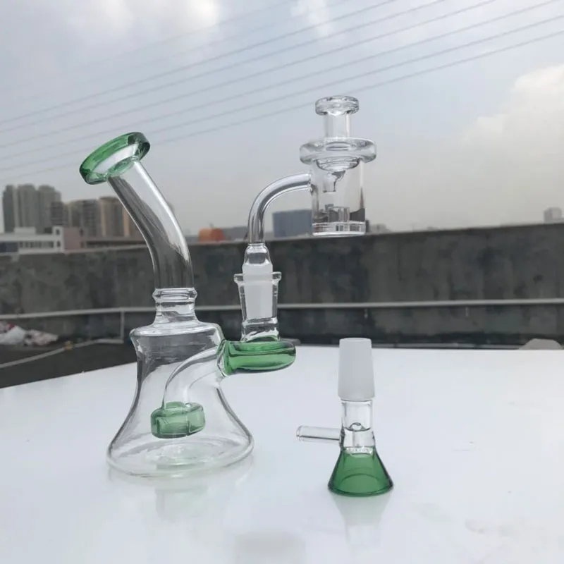 6 Inches Glass Oil Rigs With Free 5mm Thick Bottom Quartz Core Reactor Banger Card Cap Glass Bowls Beaker Bongs Water Pipes