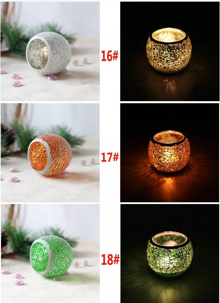 Crystal Mosaic Glass Candle Holder Candlestick Centerpieces för Alla hjärtans dag Bröllopsdekoration Candle Lantern Inte Candle WX9-319