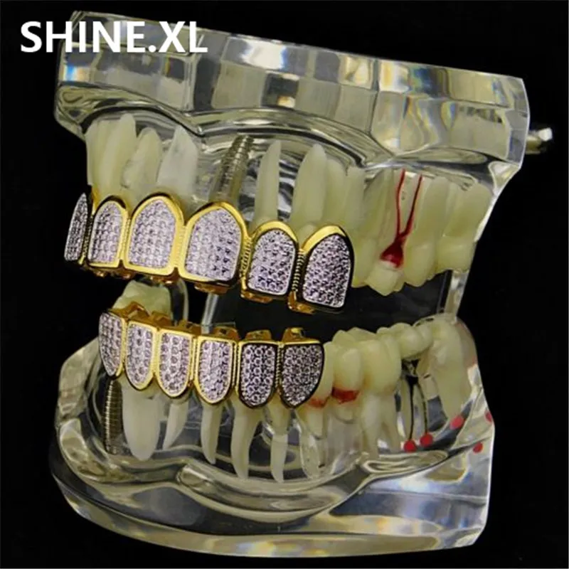 Novo ajuste personalizado hip hop ouro dentes grillz bonés micro pave fúcsia zircônia cúbica conjunto superior inferior grills para presente de natal feminino 9127128