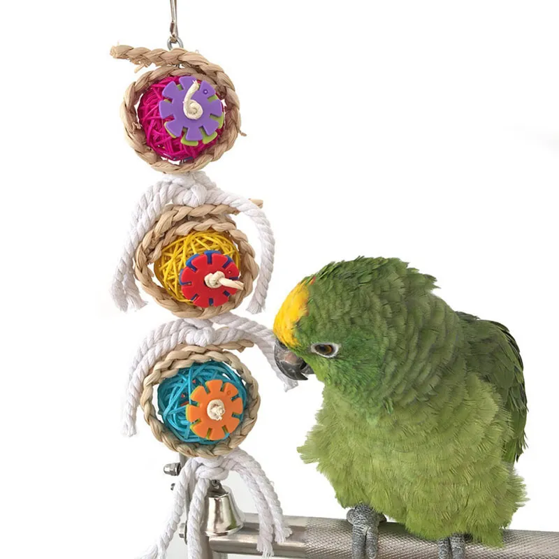 Parrot Toys Ball Pet Bird Bites Climb Chew Toys Hanging Cockatiel Parakeet Swing Parrot Cage Bird Toys