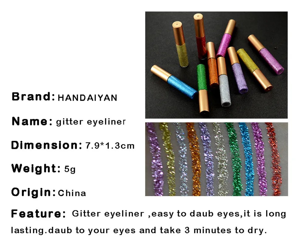 HANDAIYAN Glitter Liquid Eyeliner Pen i Metallic Shine Eye Shadow Liner DHL 2520339
