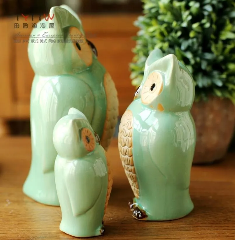 Gufo Medio In Ceramica Rustica, Ornamento Shabby Chic Per Decorazione Casa, Regalo Per Amanti Animali, 17 Cm