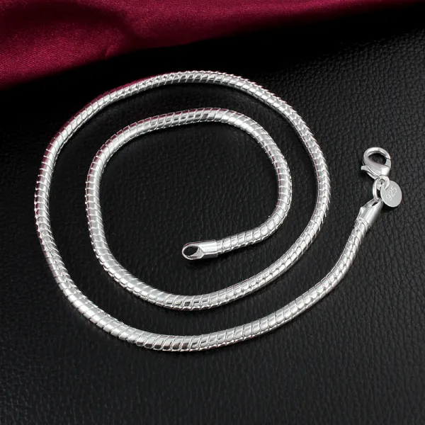 En gros pas cher 925 Silver plaqué 3 mm 4 mm Longueur de collier de chaîne 16-24 pouces bijoux pour hommes de qualité supérieure