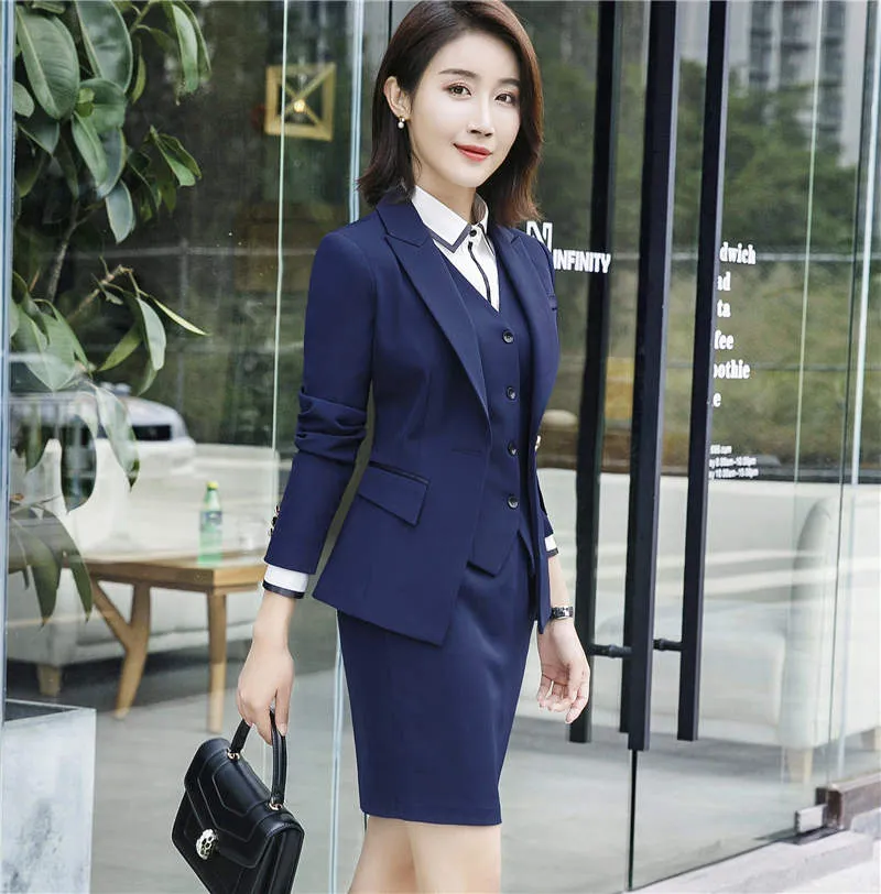 Blazers Women Business Pant Suits Piece Formal Ladies Office Tuxedos Work Wear Skirt{category}