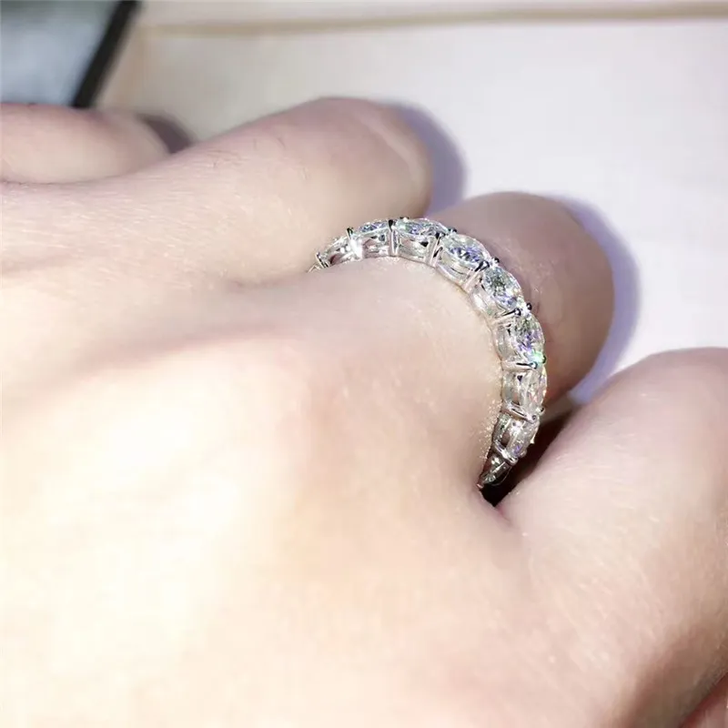 Vecalon moda feminina jóias 925 anel de prata esterlina completa redonda 4mm diamante cz noivado anéis de banda de casamento para women248e
