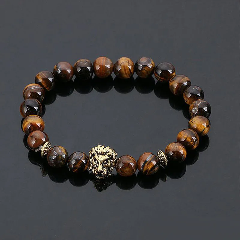 Pulsera de cabeza de león de piedra volcánica pulseras de cuentas de meditación de Buda de moda para hombres joyería de declaración oración envío gratis