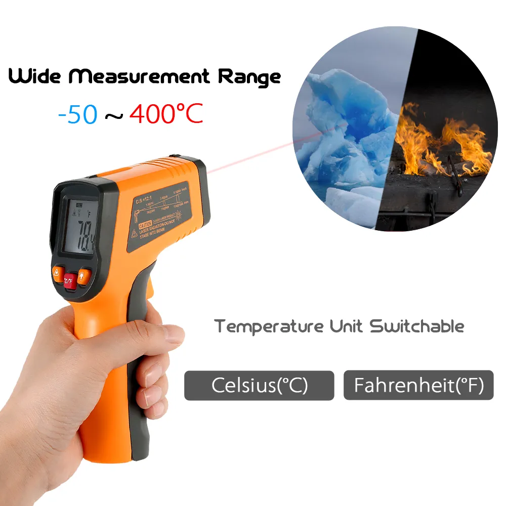 Freeshipping 12: 1 LCD-skärm IR-infraröd digital temperatur termometermätare Pyrometer Imager + Bakgrundsbelysning -50-600 grader