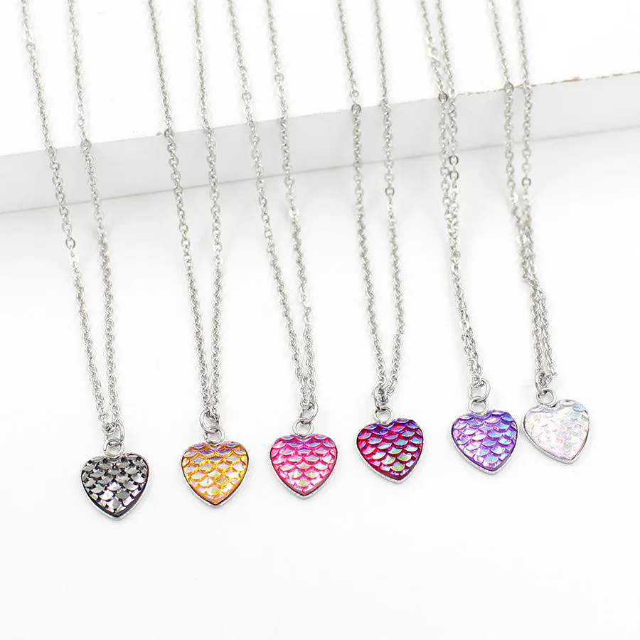 12 färger kärlek hjärta form sjöjungfru fisk skala hängsmycke 12mm druzy drusy halsband fläckar stål kvinnor smycken