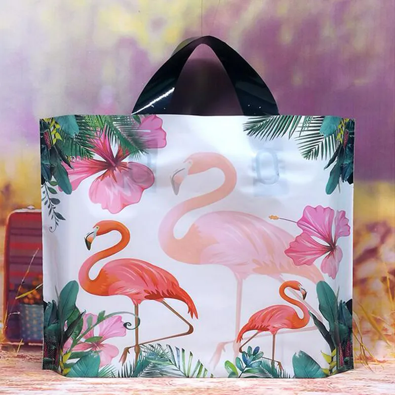 200 pcs 40 * 35 cm Fond 9 cm grand Flamingo Sac En Plastique Parti Cadeau Sac Vêtements Sac À Provisions DHL Gratuit