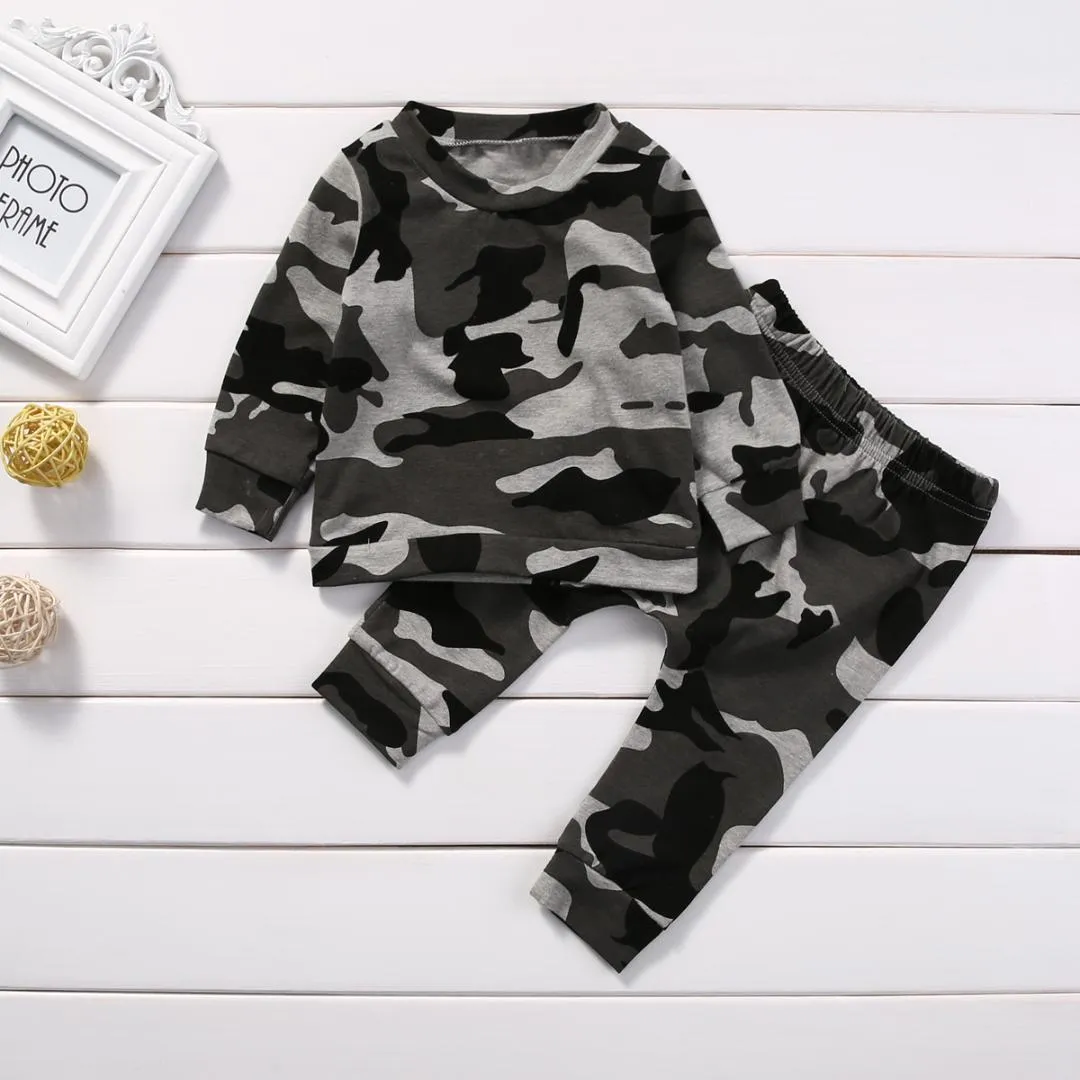 2 pièces nouveau bébé vêtements ensemble enfant en bas âge Camouflage bébé garçon fille vêtements t-shirts hauts + pantalons tenues ensemble