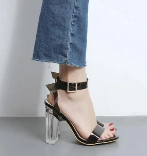 2018 Heels Buckle Strap Clear Women Sandals Transparent Party