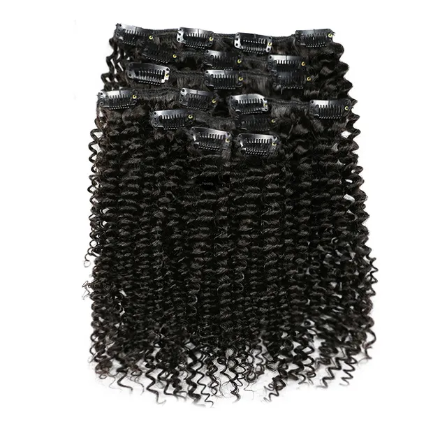 7 unids/set 120G Afro rizado Clip en extensiones de cabello humano Clip de cabello Remy peruano Ons 100% cabello humano Natural Clip Ins Bundle