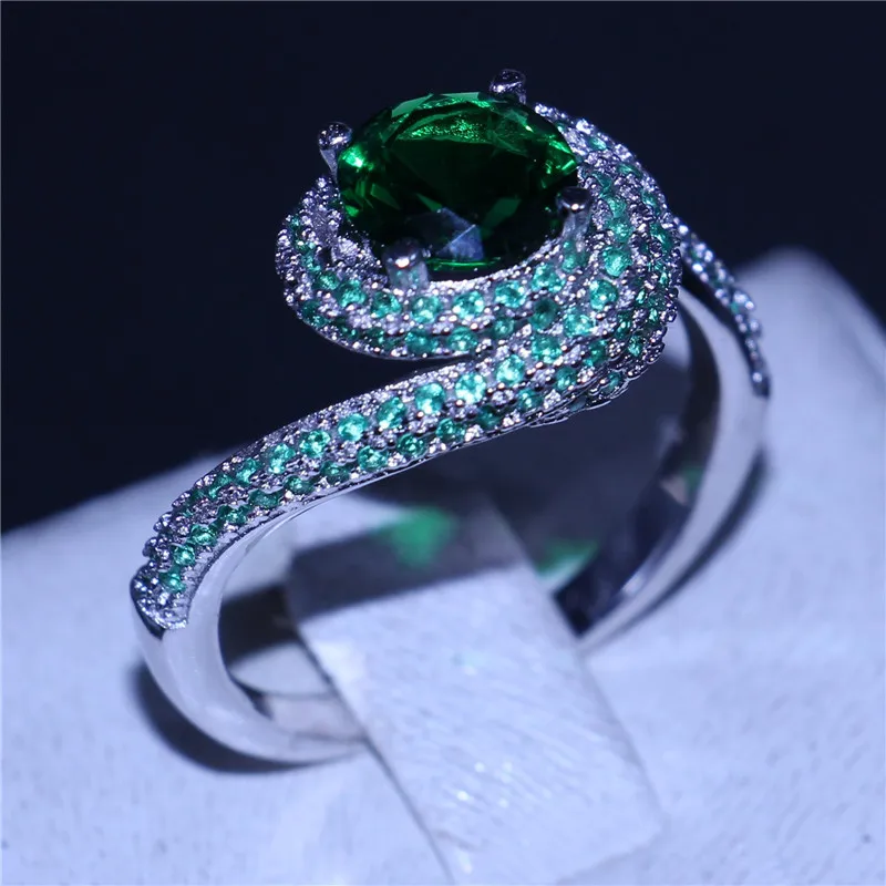 2017 Handgjord korsring 925 Sterling Silver 5A Green CZ Stone Engagement Bröllop Band Ringar för Kvinnor Män Smycken