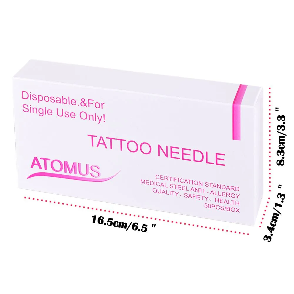 Atomus 3RS + 3DT 50 stks 304 roestvrijstalen steriele tattoo naald + 50 stks Blauw wegwerp tattoo tips tattoo naald product