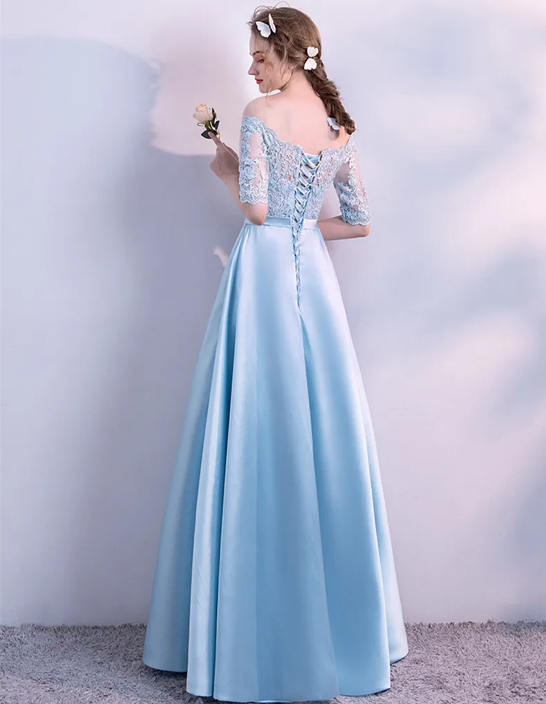 Half shoulder cheap long gown