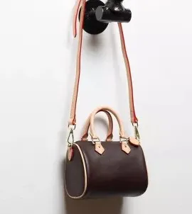 Женская нано-ведро с коричневым цветком, мини-сумка-подушка SPEEDY, сумка на плечо M61252, милая мини-сумочка, кожаная сумка через плечо на одно плечо, 16 см