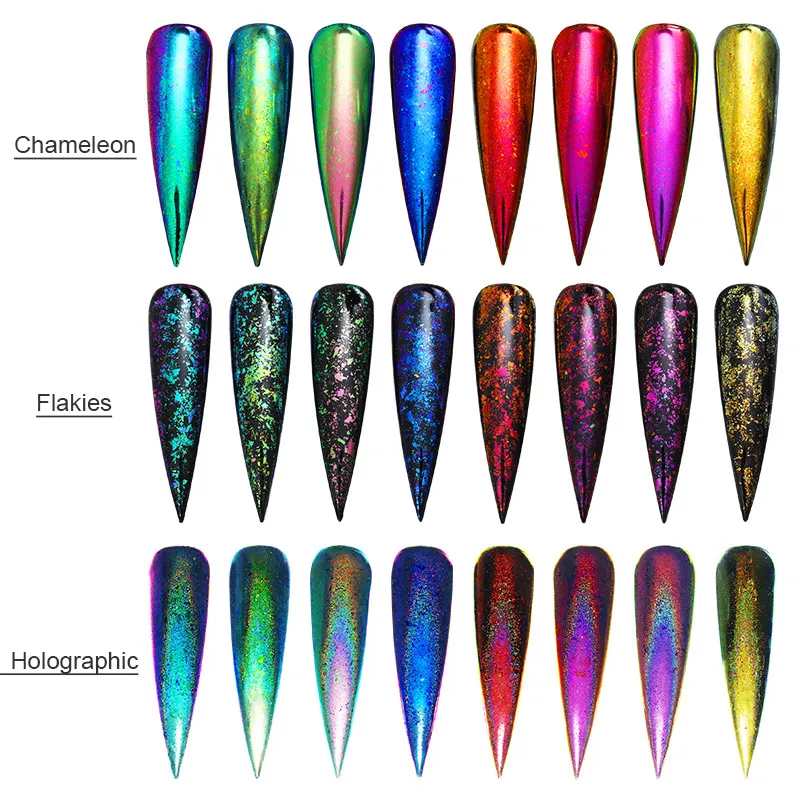 8 Stücke BORN PRETTY Holographische Chamäleon Nagel Pailletten Set Spiegel Nail art Chrom Pigment Pulver Glitter Pailletten UV Gel Polnisch