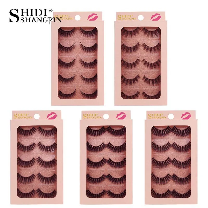 Shidishangpin 5 أزواج 3D Mink Lashes Makeup طبيعية رموش كاذبة كاذبة مصنوعة يدويًا رموشًا مزيفة العين