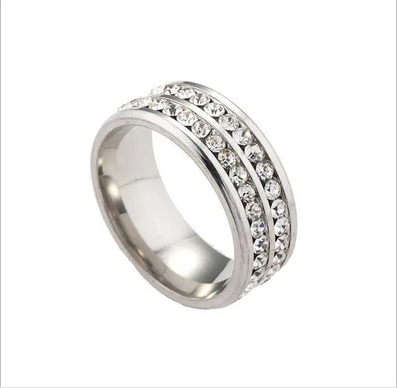 Europe and the United States titanium steel diamond ring wholesale Korean jewelry double row drilling point high-grade stainless steel ring