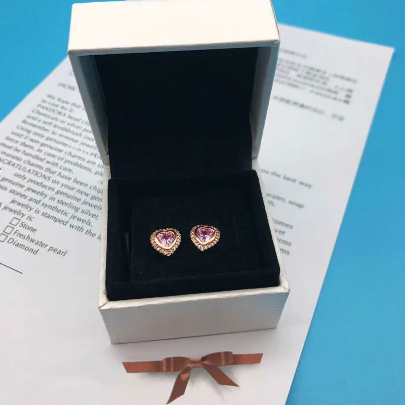 S925 prata esterlina rosa amor coração 18 quilates brinco banhado a ouro rosa com caixa original ajuste pandora jóias brinco presente de casamento feminino