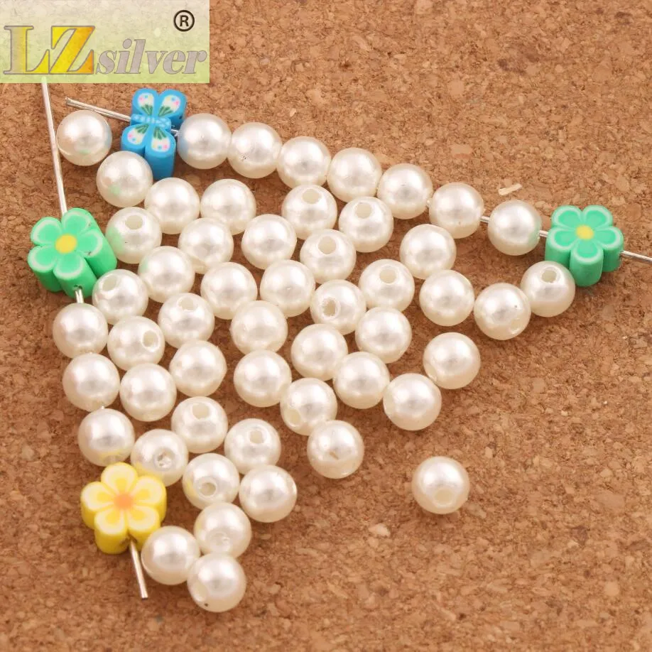 2000 sztuk / partia 6mm Ivory Round Pearl Charr Koraliki Akrylowe Luźne Koralki Plastikowe Przekładki L3121 Gorąca Biżuteria DIY