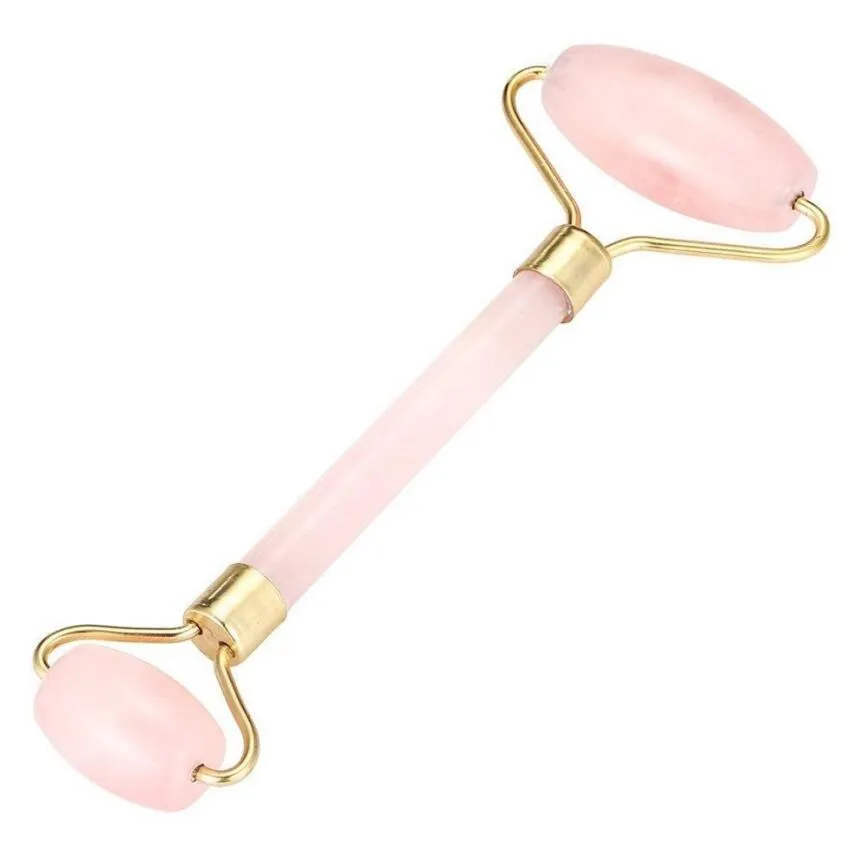 Rosa Quartz Facial Avkoppling Slimming Tool / Rose Quartz Roller Massager för Ansikte Jade Massage Stone Double Head Massage Roller