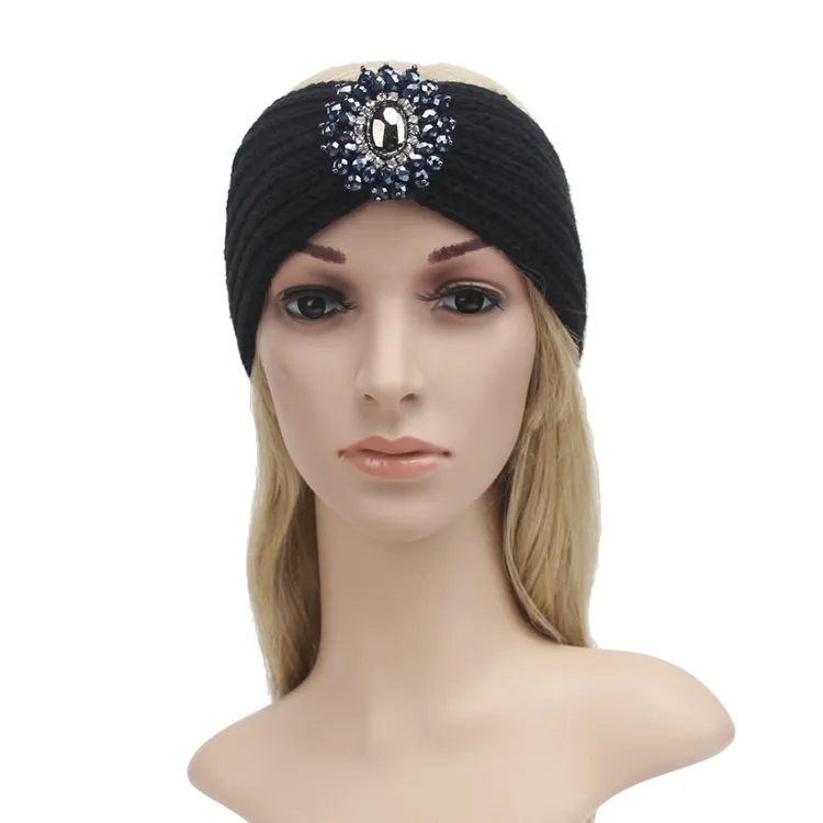 Moda Ladies Jewel Wełna Akcesoria Kobiety Zima Ciepła Kwiatowy Stretch Turban Miękka Dzianina Pałąk Beanie Dziewczyny Szydełkowy Headwrap 9 Kolory