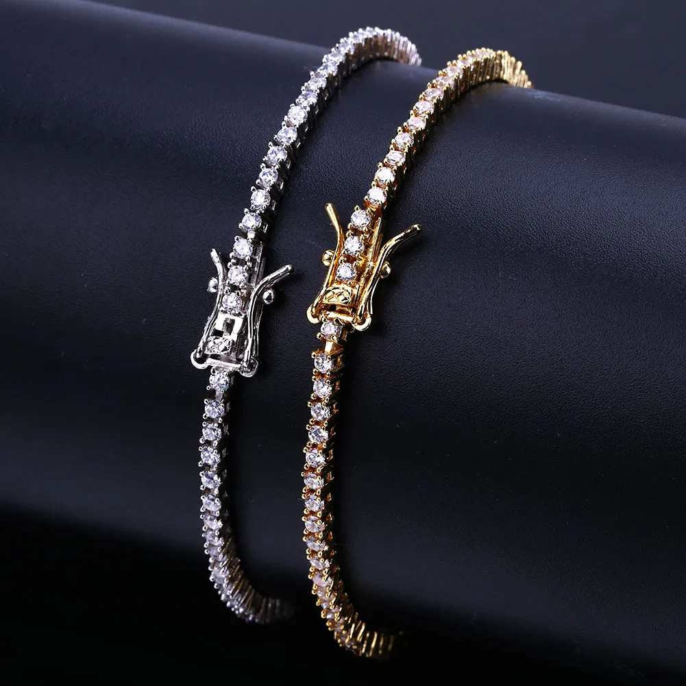 Hip Hop Rock Gold Silber vereiste 1ROW 2mm Tennis CZ Stones Armband Männer Frauen Schmuck Armbänder 30584478121326