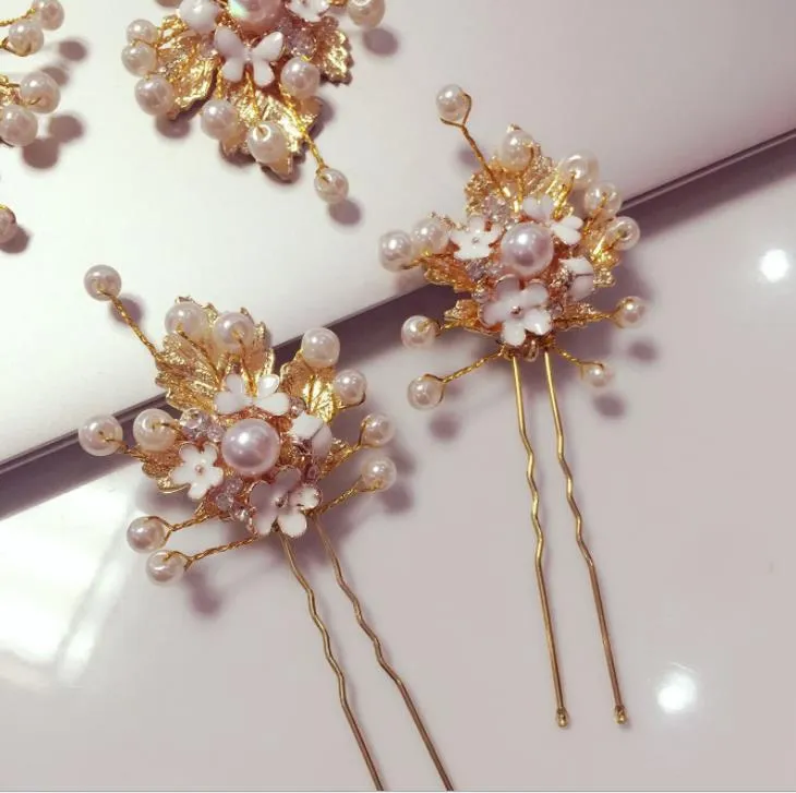 Das Brauthochzeitskleid Perle Blattgold Haarnadel Kopfschmuck Kopfschmuck Blume Haarnadel Zubehör