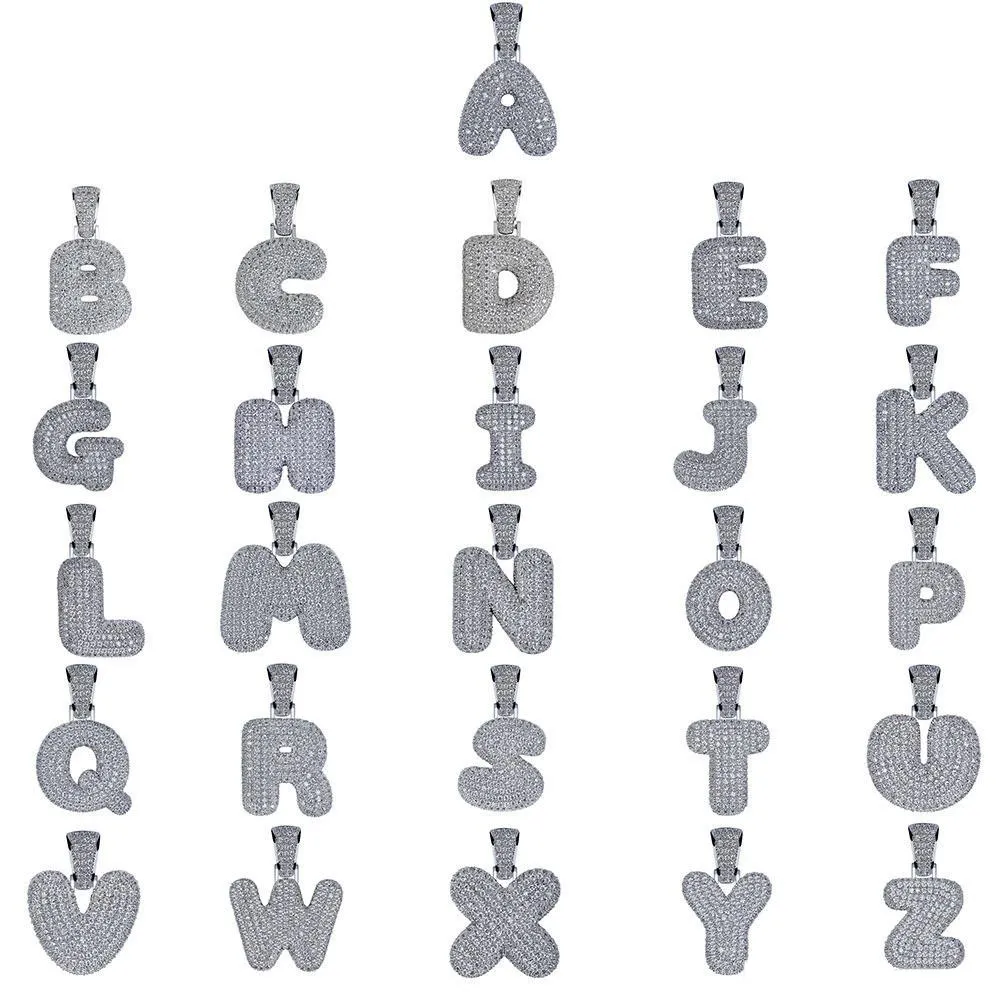 Hip Hop A-Z Bubble Letters Collana con ciondolo Zircone cubico 26 alfabeto Fascino Oro Argento Colore Corda intrecciata Catena uomo Donna Gioielli regalo